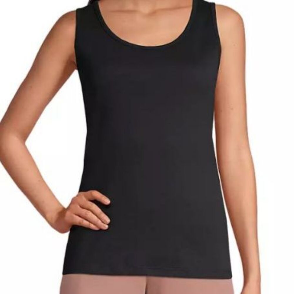 Lands’ End Women’s Black Cotton Tank Top Size L 14–16 NWT Classic Layering